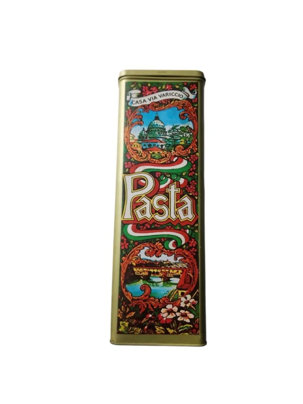 Vintage Casa Via Variccio Napoli Bologna Turino Pasta Tin Made In Hong Kong 12”